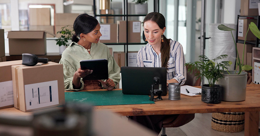 Image of two people working at a desk