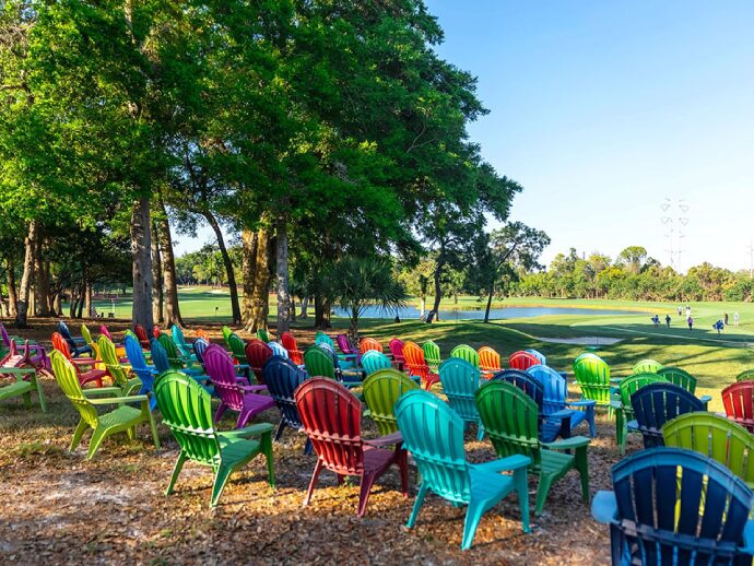 Image of many chairs in a park